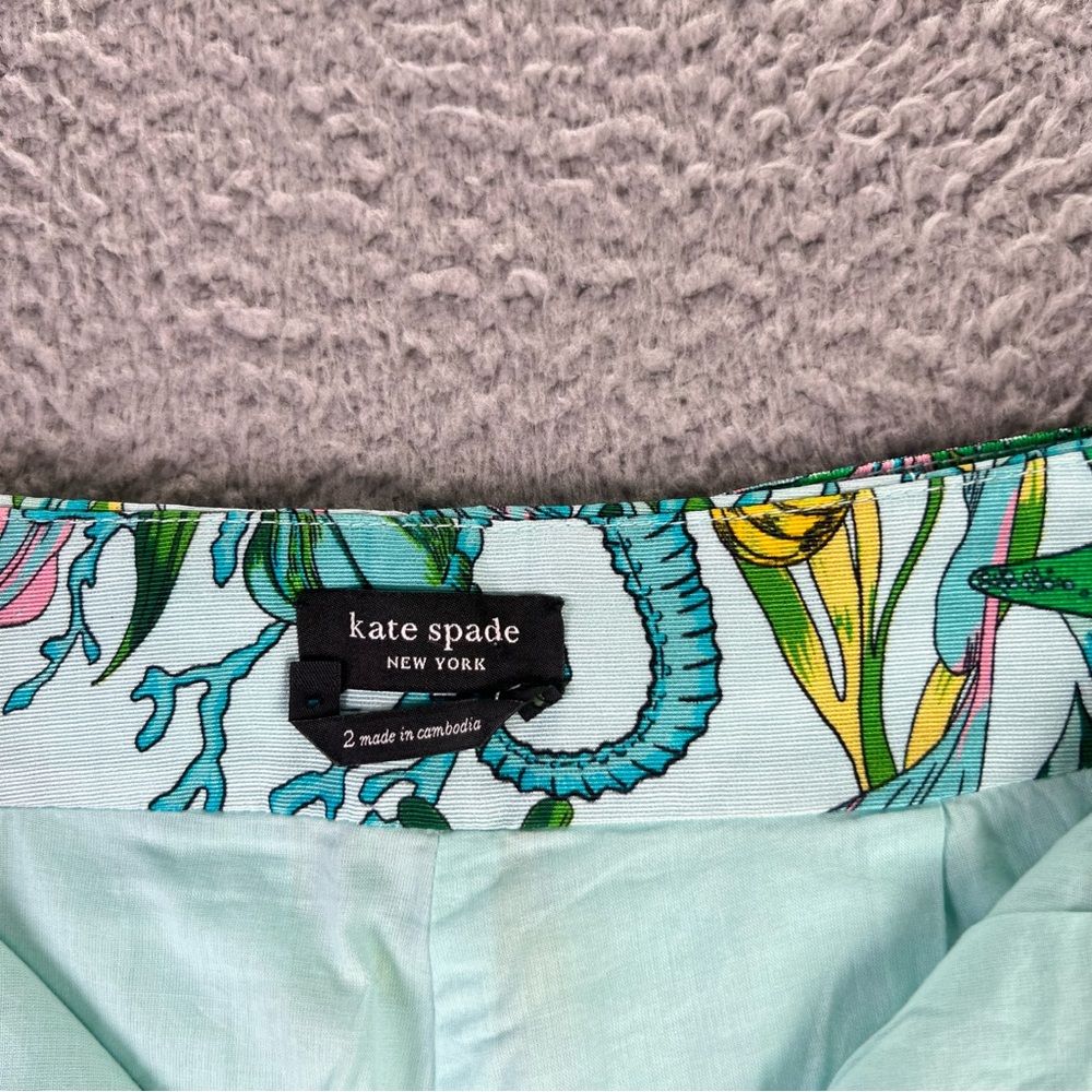 Kate Spade Shorts Womens 2 Blue Under The Sea Tie Waist in Low Tide High Rise - Picture 6 of 9